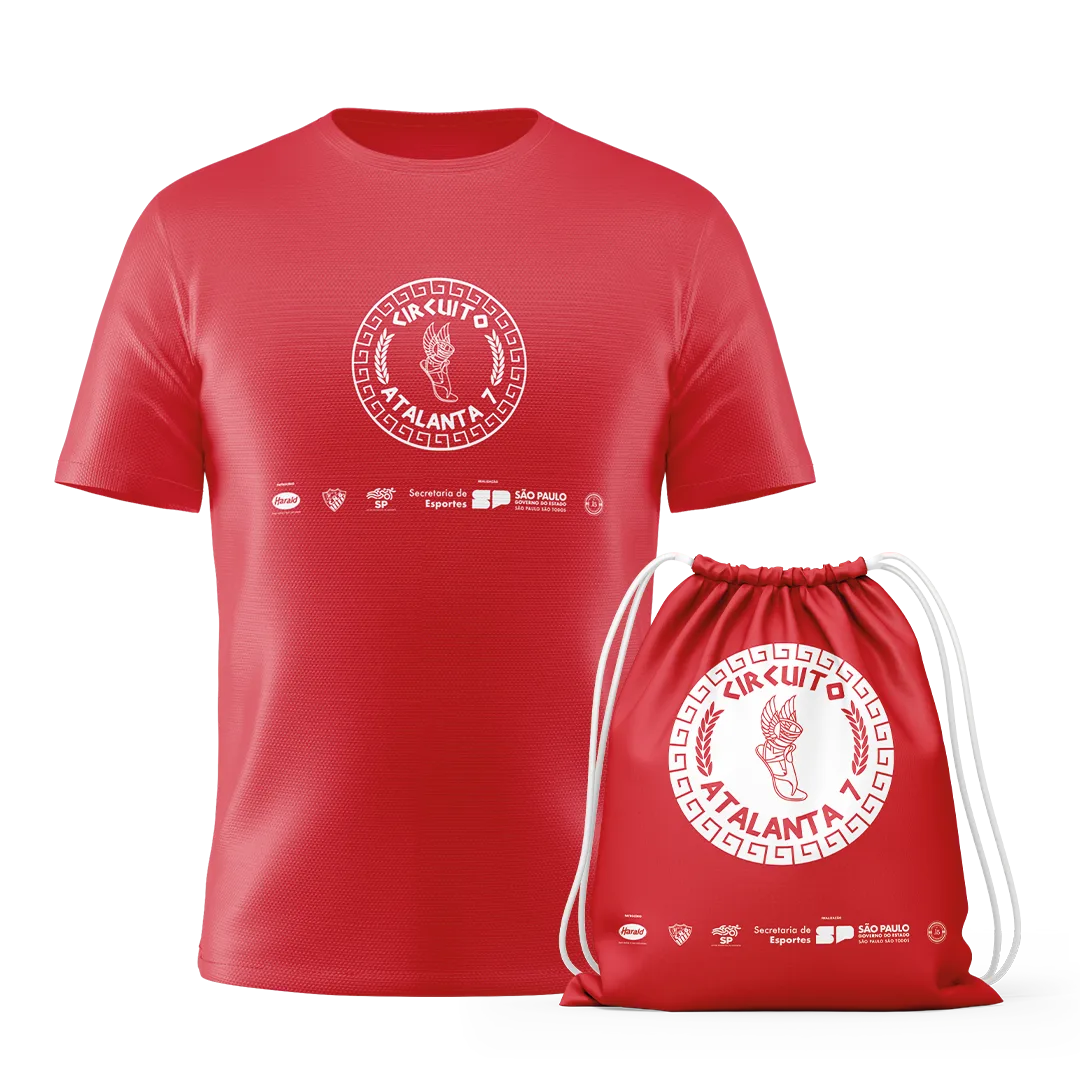 Kit atleta da etapa Santana de Parnaíba: camiseta e gymbag do Circuito Atalanta